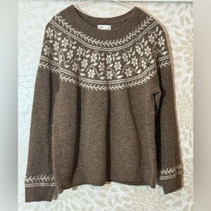 Croft & Barrow Women’s XL Brown Daisy Flower Fair Isle Pullover Sweater